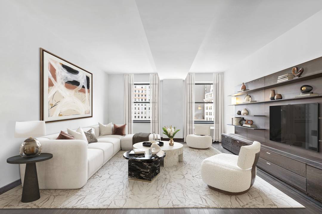 High floor, south facing loft with open, protected views of the New York Stock Exchange from two oversized windows real light and exposure that s hard to find in FiDi.