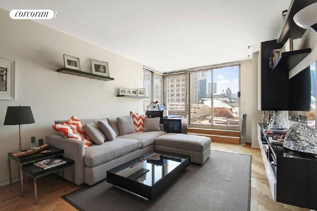 Residence 7C at 350 West 50th Street is one of a kind one bedroom condominium with a magnificent 1, 133 square foot private terrace facing South, East and West.