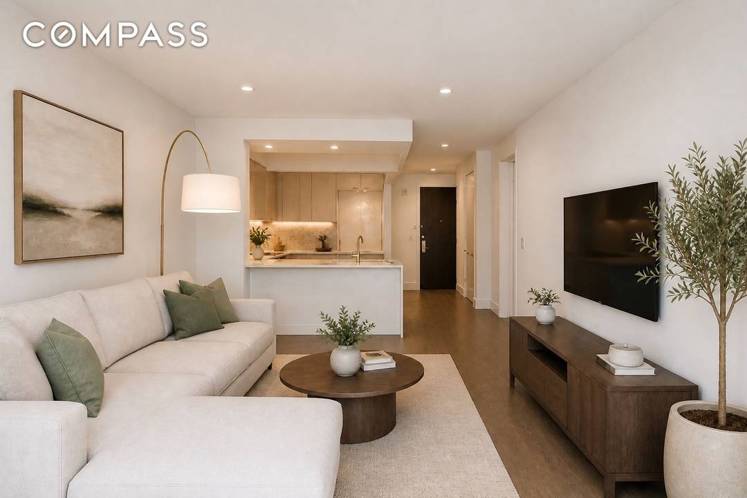 This 856 square foot, one bedroom, one bath residence offers beautiful southern exposure and warm, modern, elegant interiors by Shamir Shah Design.