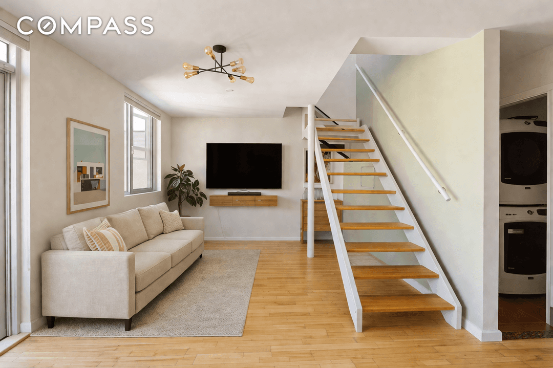 Welcome to 93 Wyckoff Avenue, Unit 4B a sun filled penthouse duplex offering two bedrooms, two and a half bathrooms, and exceptional private outdoor space in the heart of Bushwick.