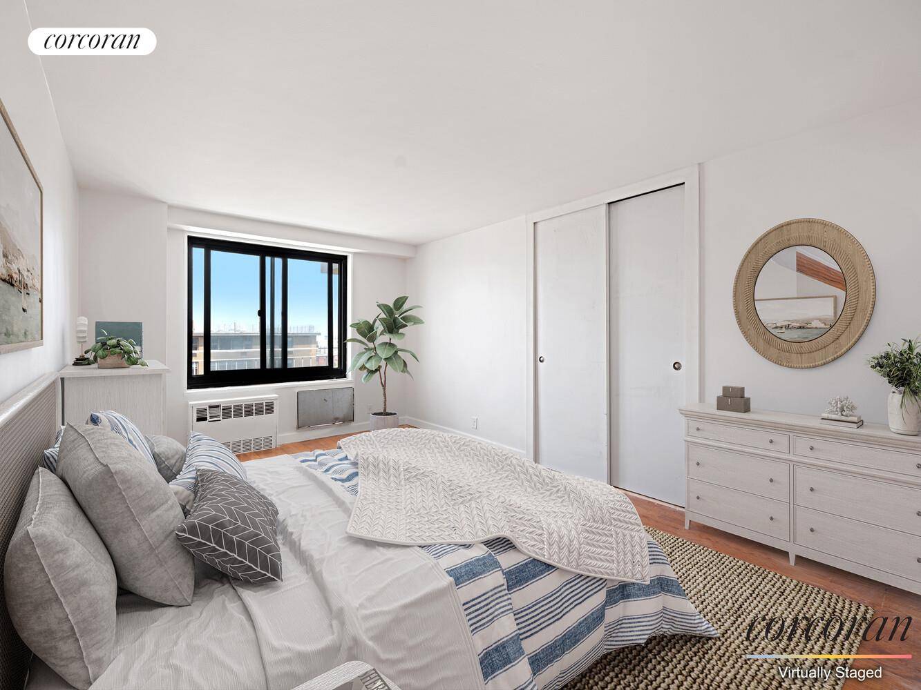 This top floor oversized one bedroom, one bathroom unit at Willoughby Walk Co ops offers approximately 700 square feet of thoughtfully designed space.