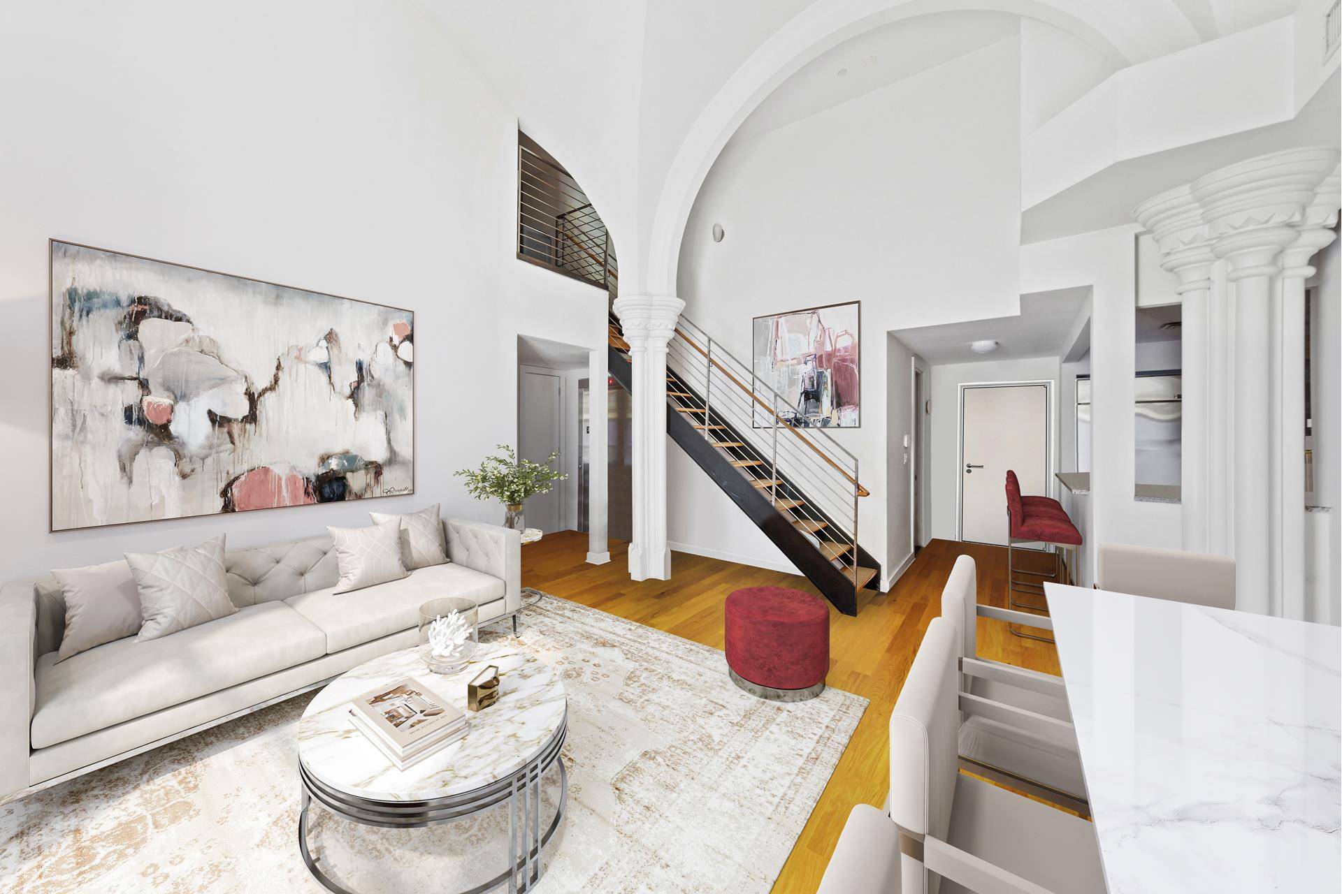 Come visit this sprawling, multi level home in the Arches at Cobble Hill, a stunning, landmark condo in prime, tree lined Cobble Hill.