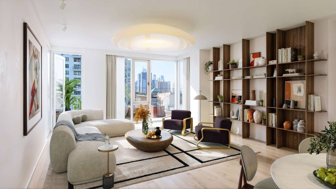 Residence 3C is a one bedroom, one and a half bathroom home with 975 square feet of thoughtfully designed living space, including a windowed home office.