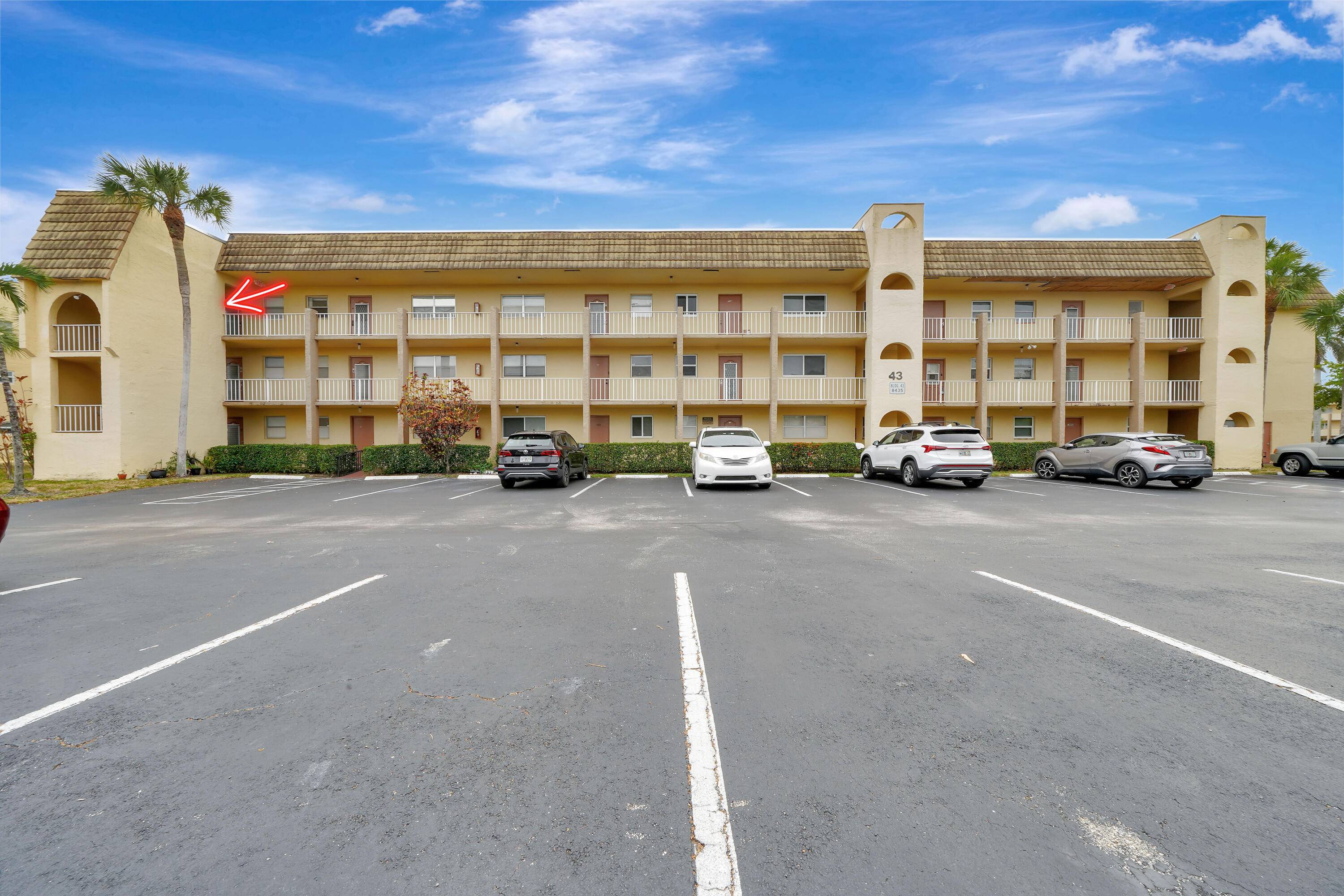 2 2 corner unit on top floor of elevator building near community pool.