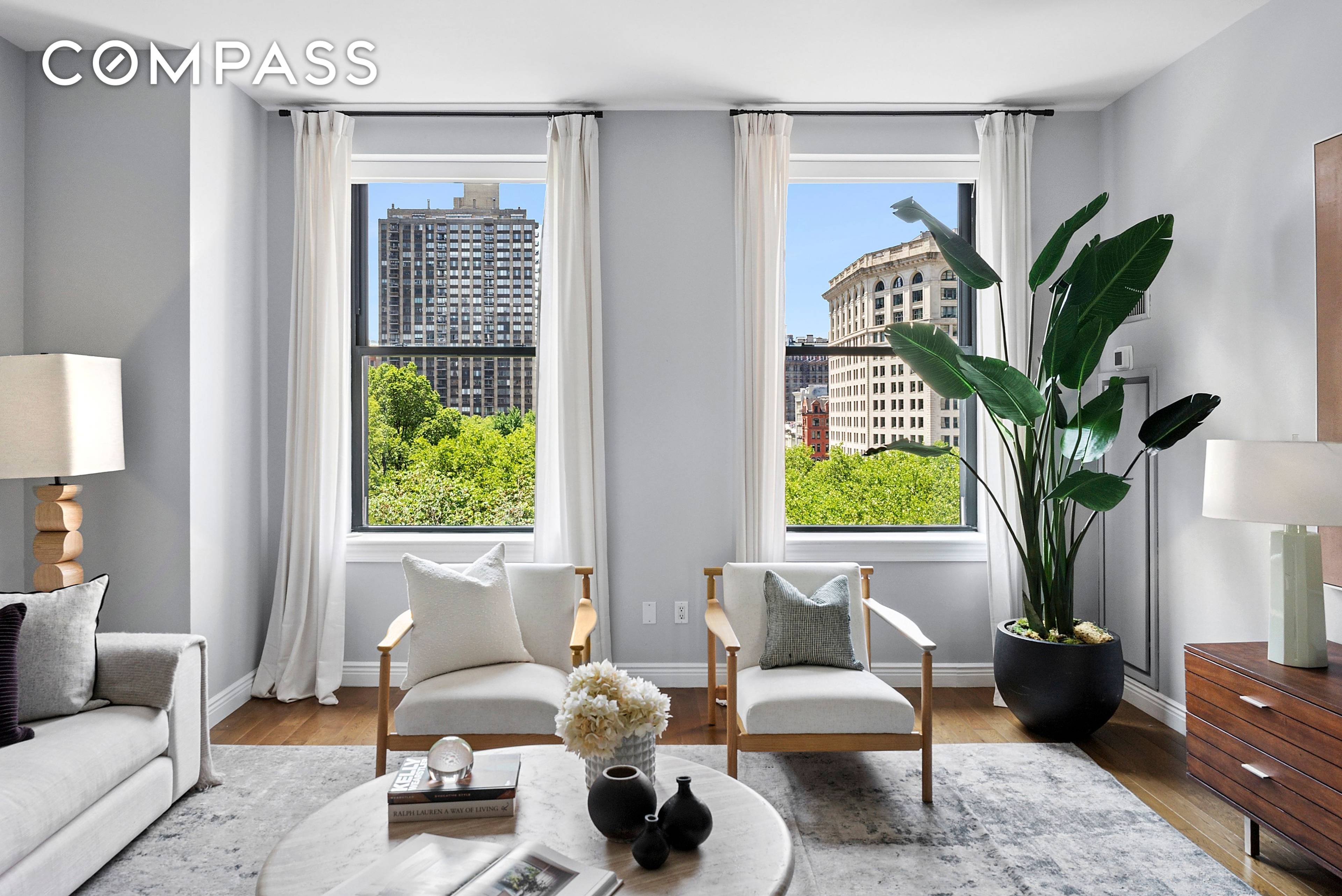 Welcome to an unparalleled living experience at this luxurious two bedroom, two bathroom condominium directly on 5th Avenue and Madison Square Park in the heart of Manhattan's vibrant Flatiron district.