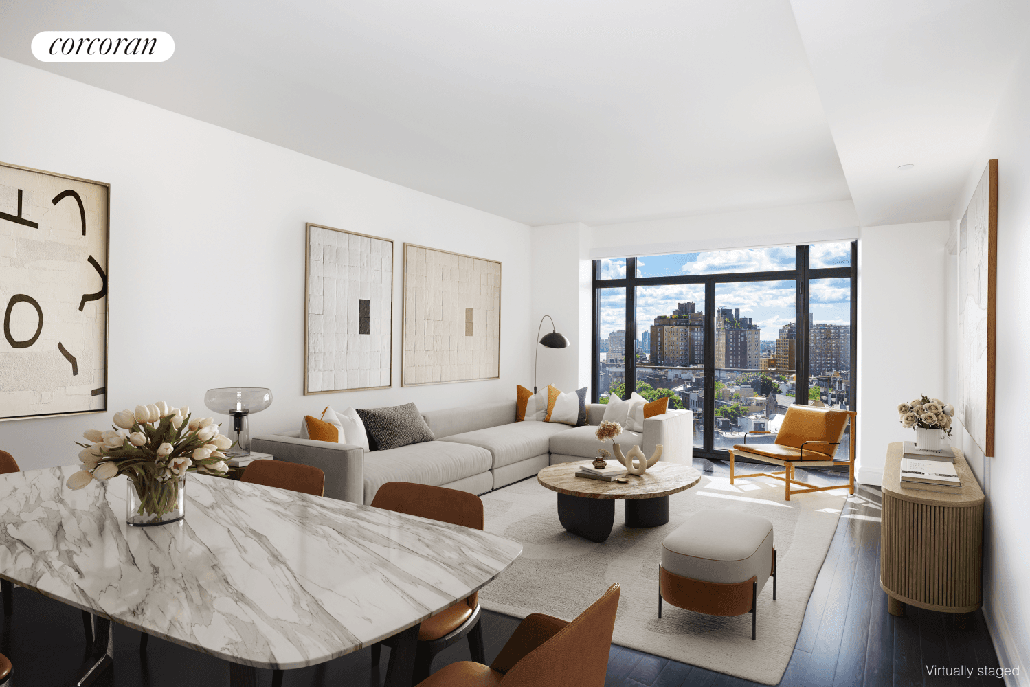 Perfectly perched on the 10th floor of the luxurious Greenwich Lane condominium, this spectacular corner residence features two bedrooms and two bathrooms.