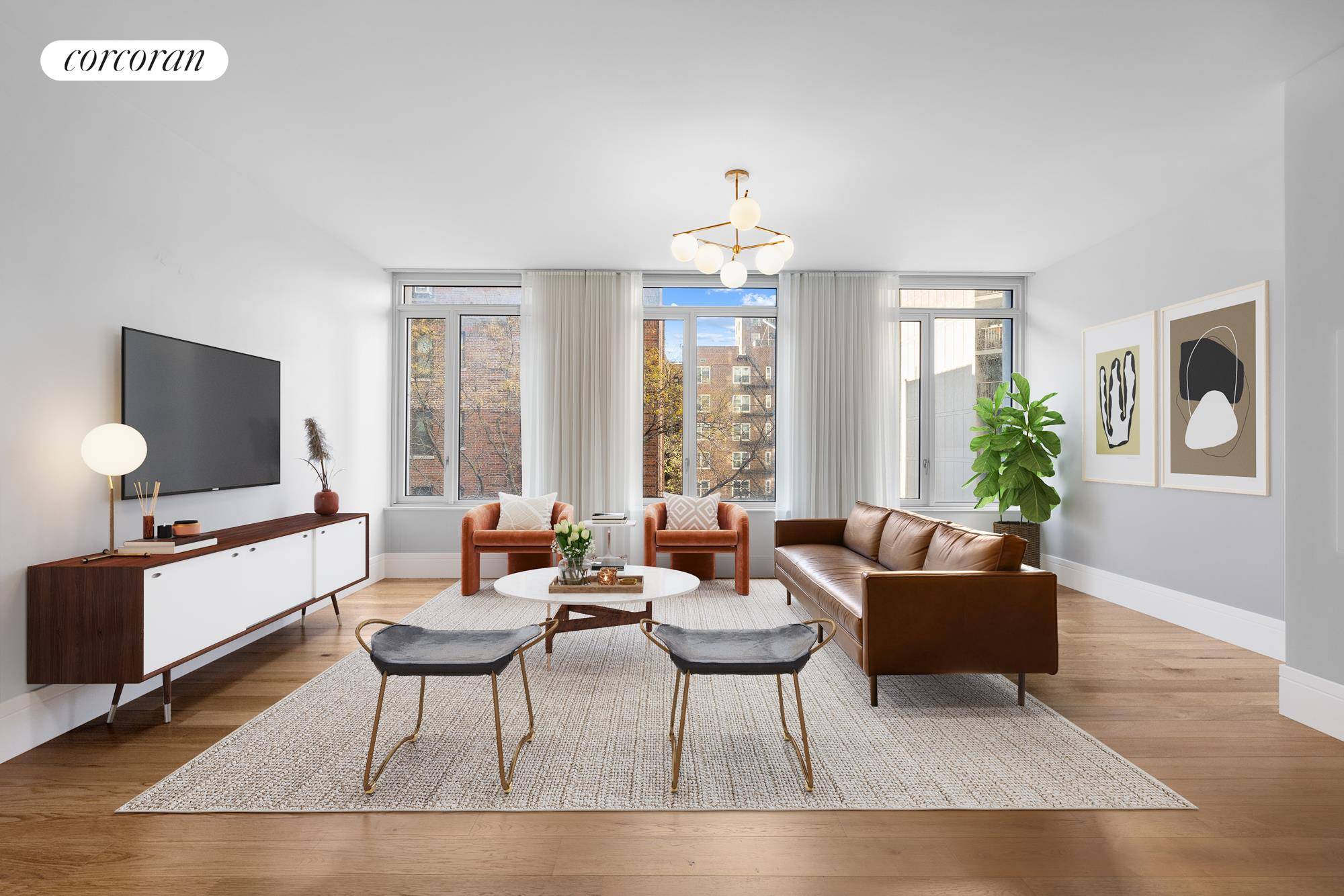 Rare opportunity to own a pristine 1, 637sf two bedroom, two bath residence with one of the largest living rooms offered at One Clinton, Brooklyn Heights' best selling building.