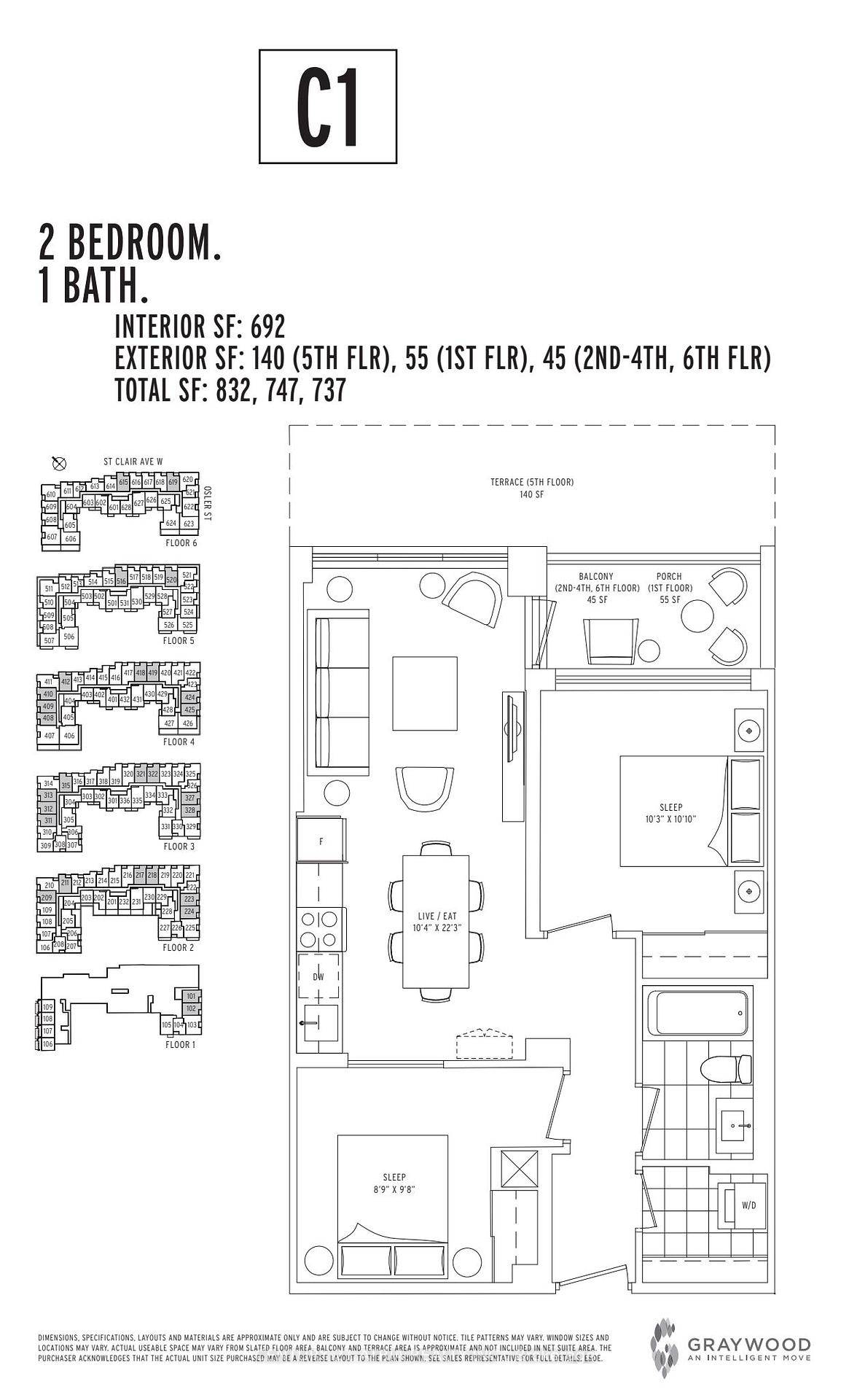 Brand new, never lived in, spacious 692 sqft West facing 2 bedroom.