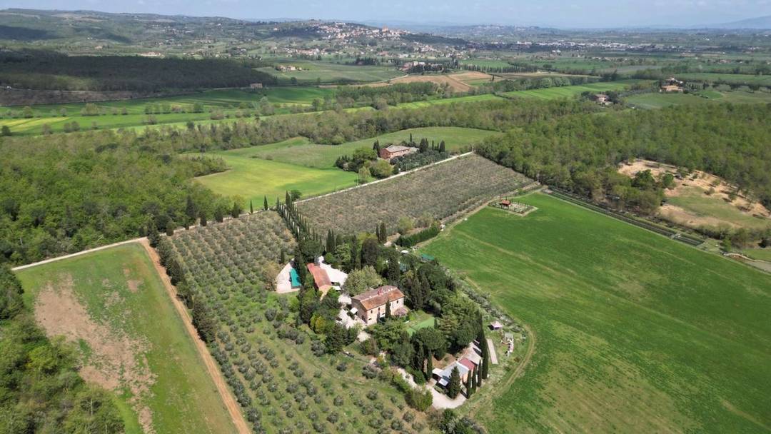 Agritourism estate of 620 sqm with 7 apartments, pool, 15 hectares of land, and a productive olive grove in the Torrita di Siena countryside