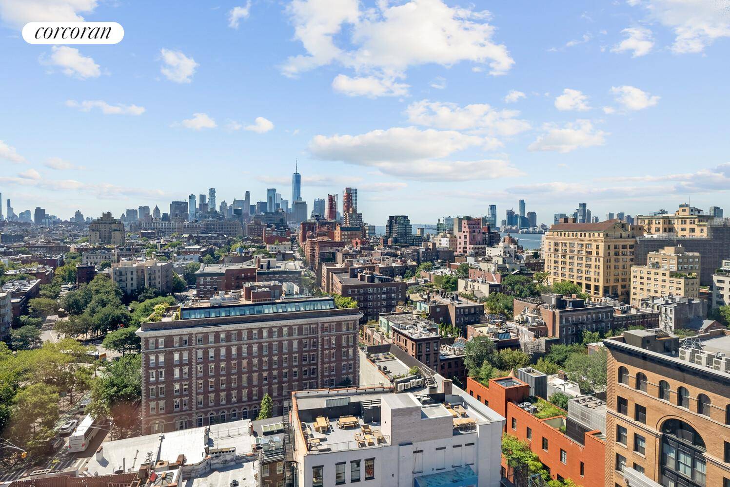 Sweeping Hudson River and skyline views await from this rare, triple exposure, meticulously renovated 2 bedroom office, 2.