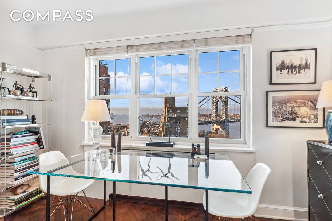 BEYOND PERFECTION Panoramic views of the Hudson River, Palisades and GWB south to lower Manhattan create a breathtaking backdrop for this MINT high floor 2 line in Castle Village.
