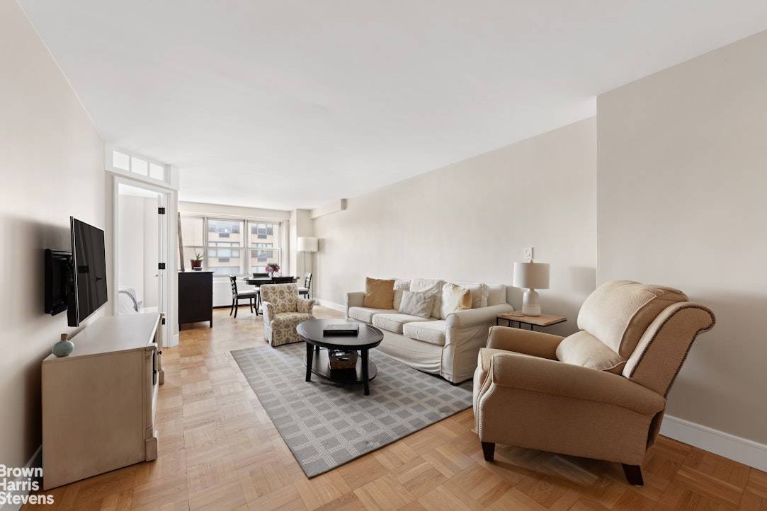Spacious, Sunny Junior 1 with a South facing living dining area is adorned with hardwood floors throughout.