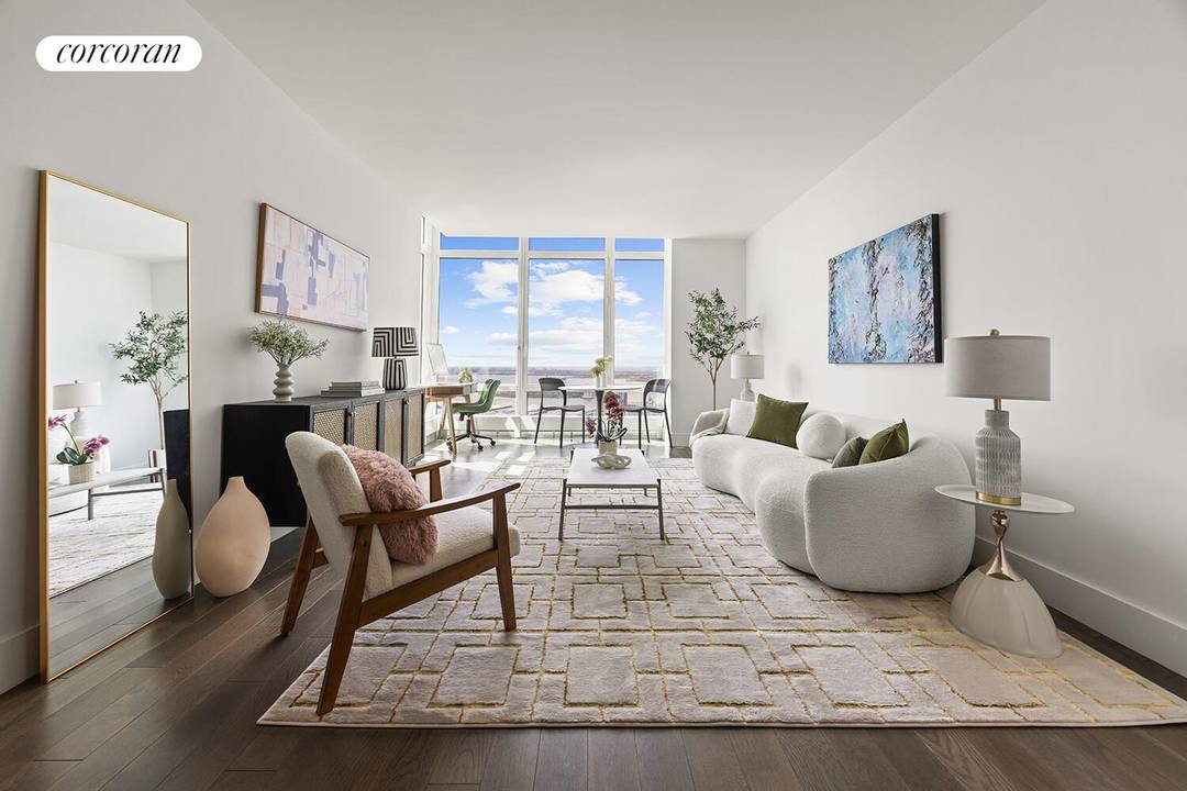 Downtown Brooklyn penthouse for sale at 388 Bridge Street with panoramic skyline views and full service condo amenities.