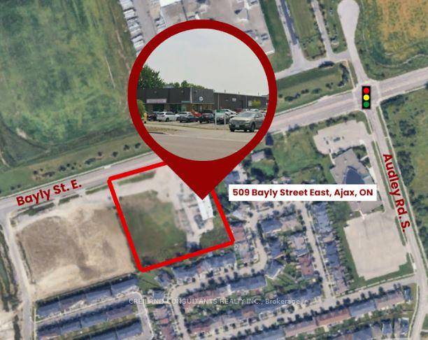 Prime 4. 94 acre land development opportunity situated along the high traffic Bayly Street commercial corridor in Ajax, offering exceptional exposure and visibility.