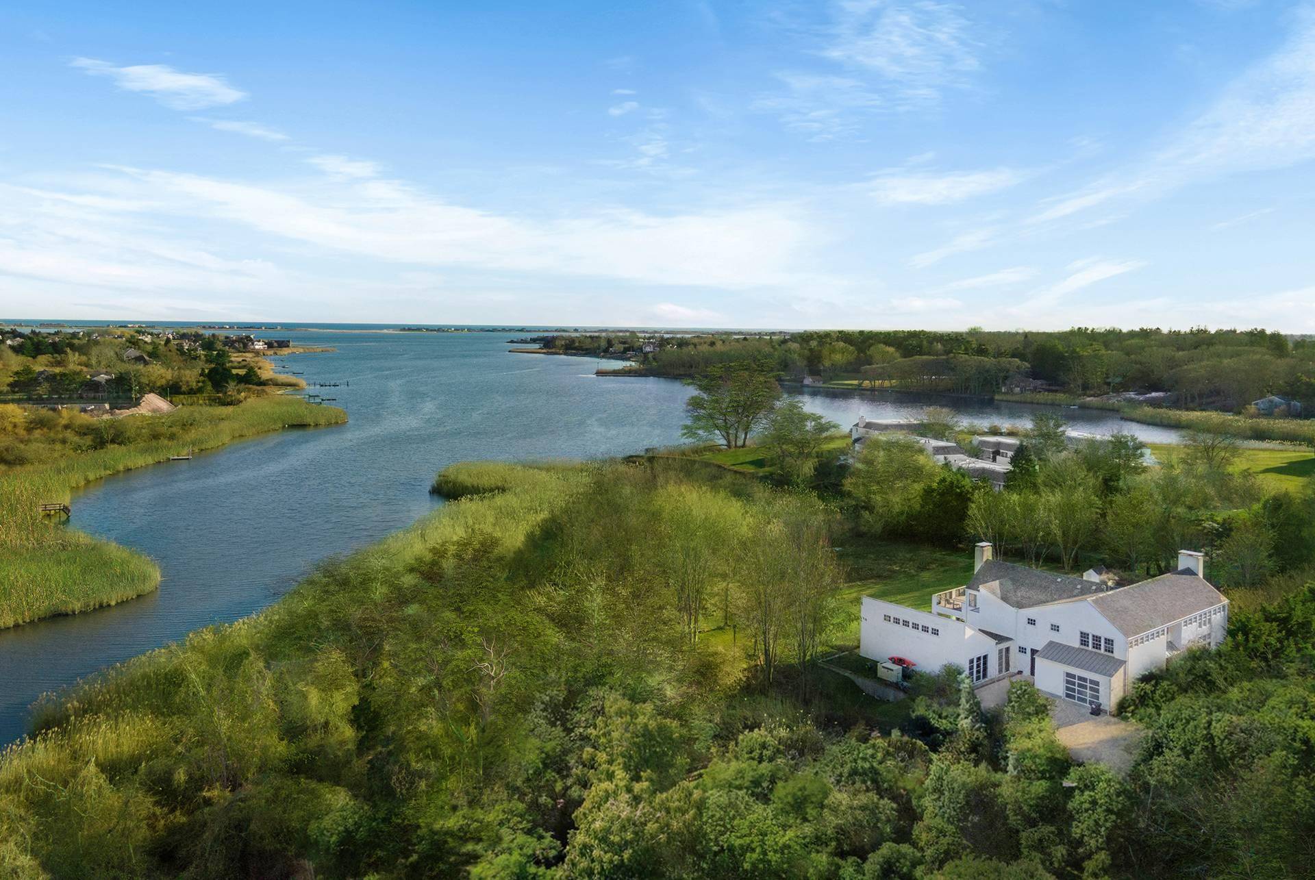 Architectural Masterpiece with Boat Dock in Watermill Welcome to 53 Bay Ave, Water Mill South an exceptional, newly built masterpiece, that exudes elegance and custom sophistication.