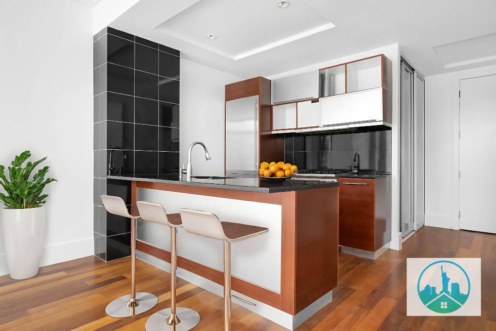 Enjoy sweeping views of McCarren Park from this spacious, luxury 1 bedroom with deeded parking !