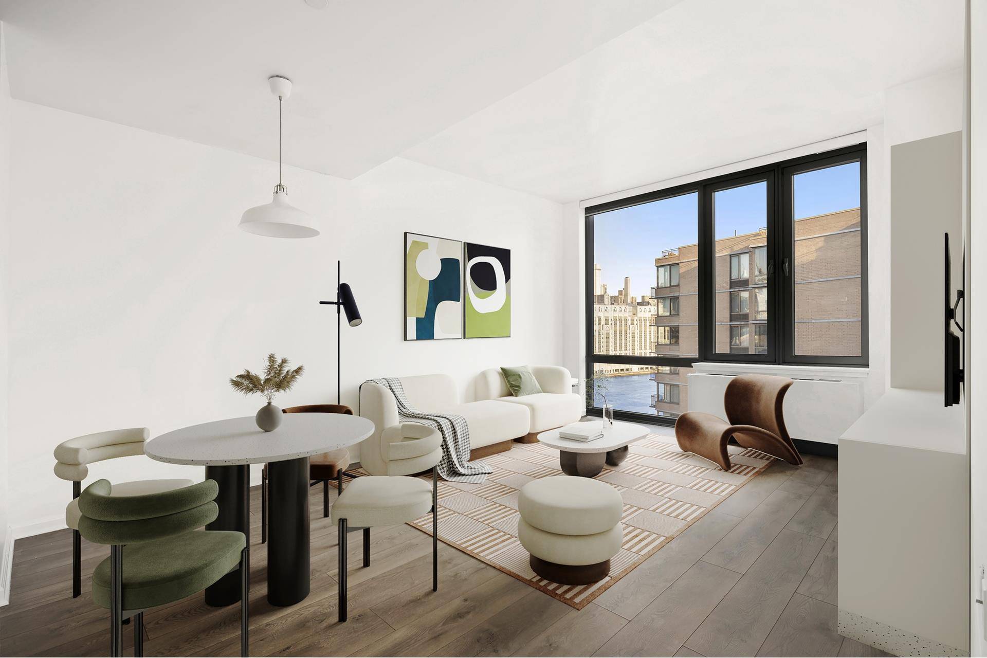 Welcome home to this sun filled, high floor 2BR 2BA apartment at 455 Main Street features sparkling water views of the Manhattan skyline through oversized floor to ceiling windows.