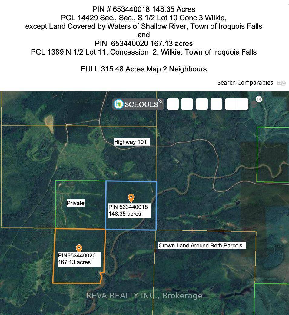 Near Mathesson, Ontario, lies 315 acres of forested Canadian Shield land with access off Highway 101 and or across Crown Land logging roads.