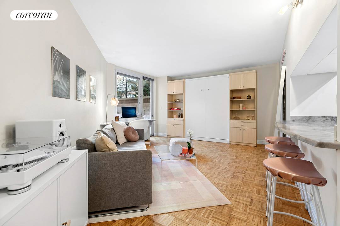 Residence 2FF at 393 West 49th Street is a quiet, bright, spacious and elegantly renovated studio with private terrace with direct access to the landscaped residents only courtyard at the ...
