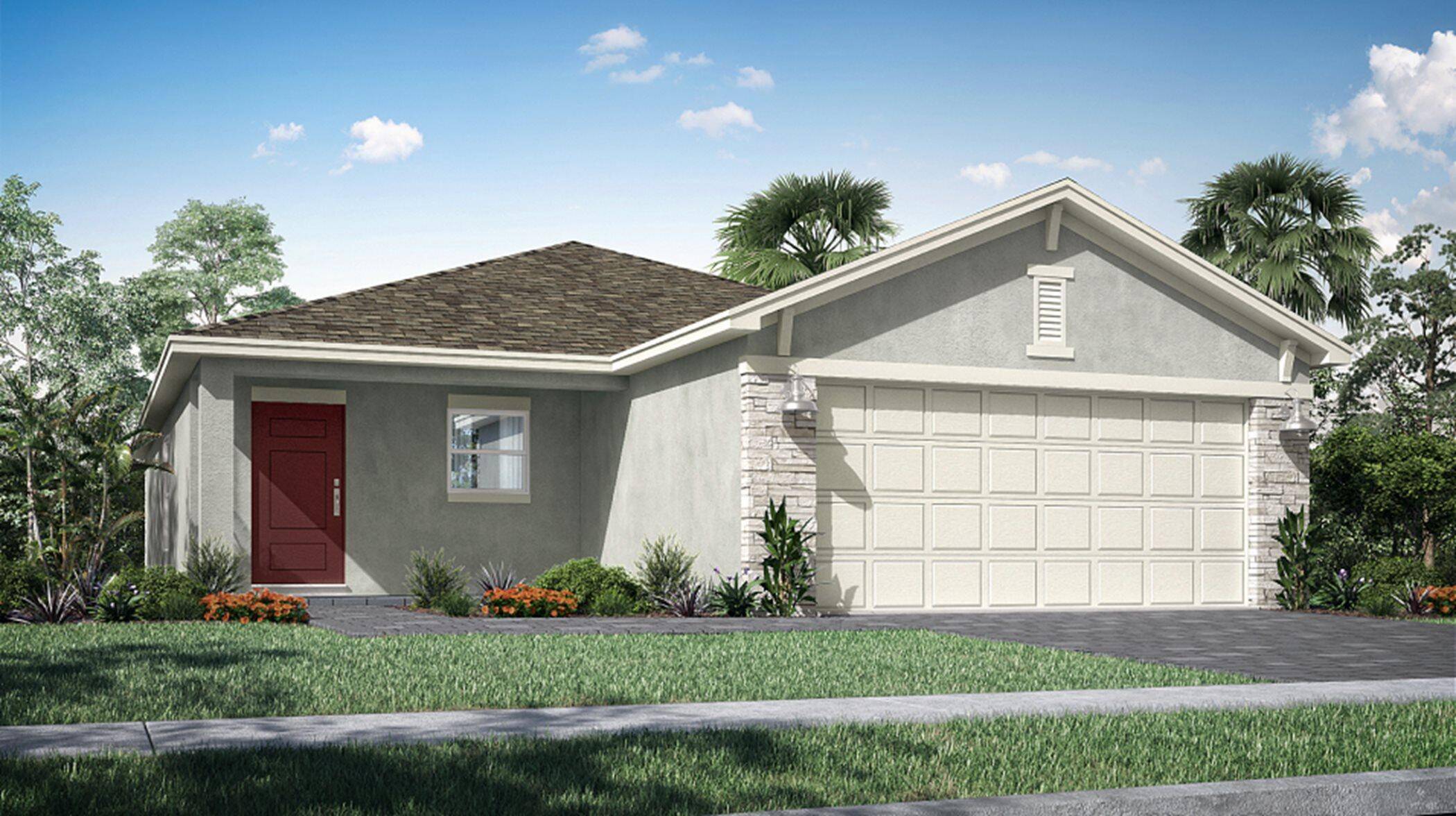 A single story home with a shared floorplan that unites the kitchen, dining area and Great Room, which opens to a covered terrace for indoor outdoor living.