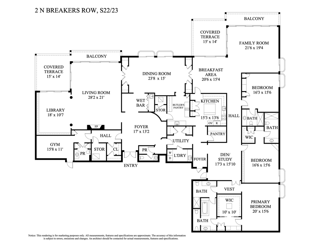 Beautiful, rare double unit in Breakers Row.