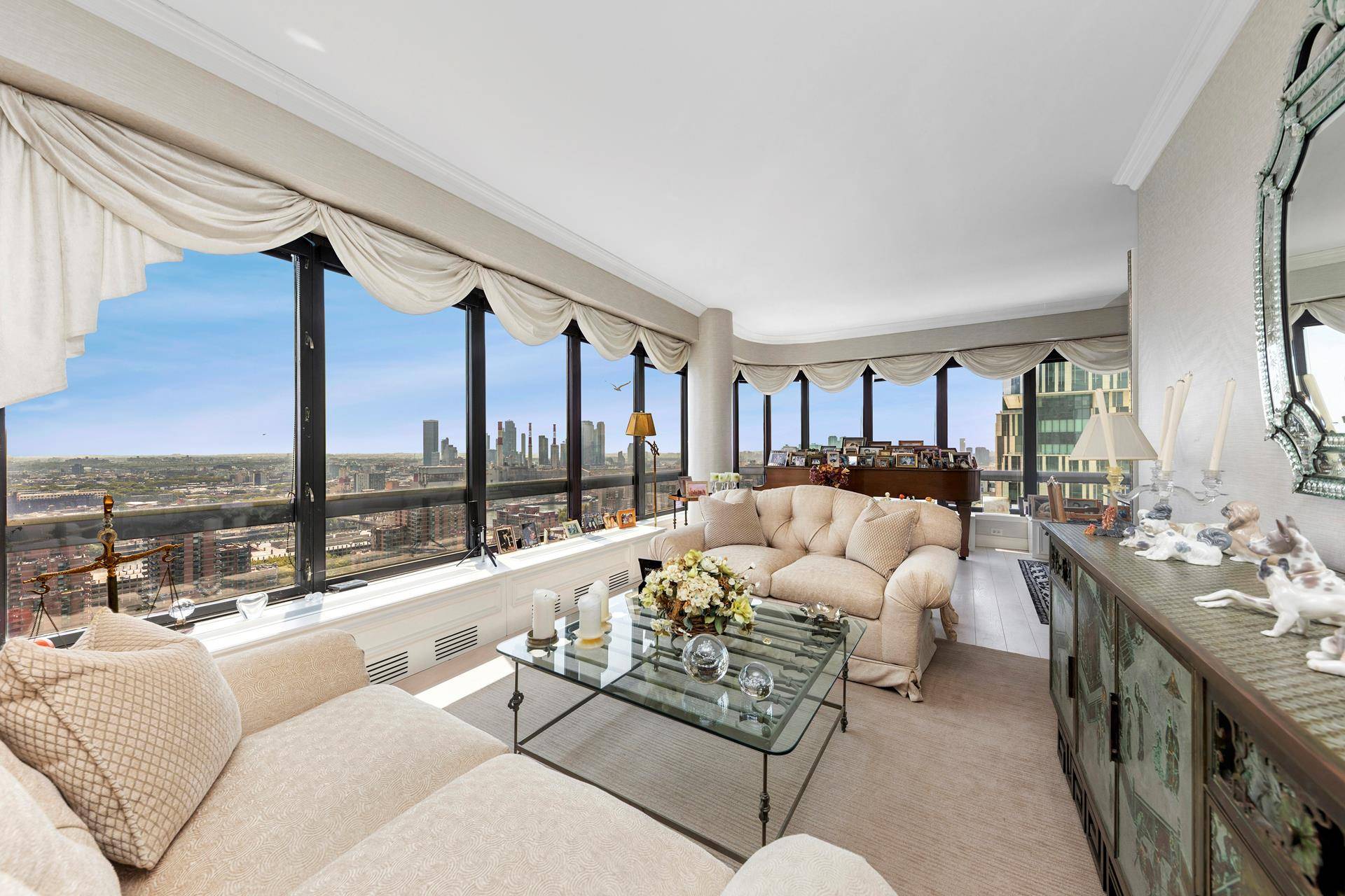 High floor corner unit on the river with south and east exposures.