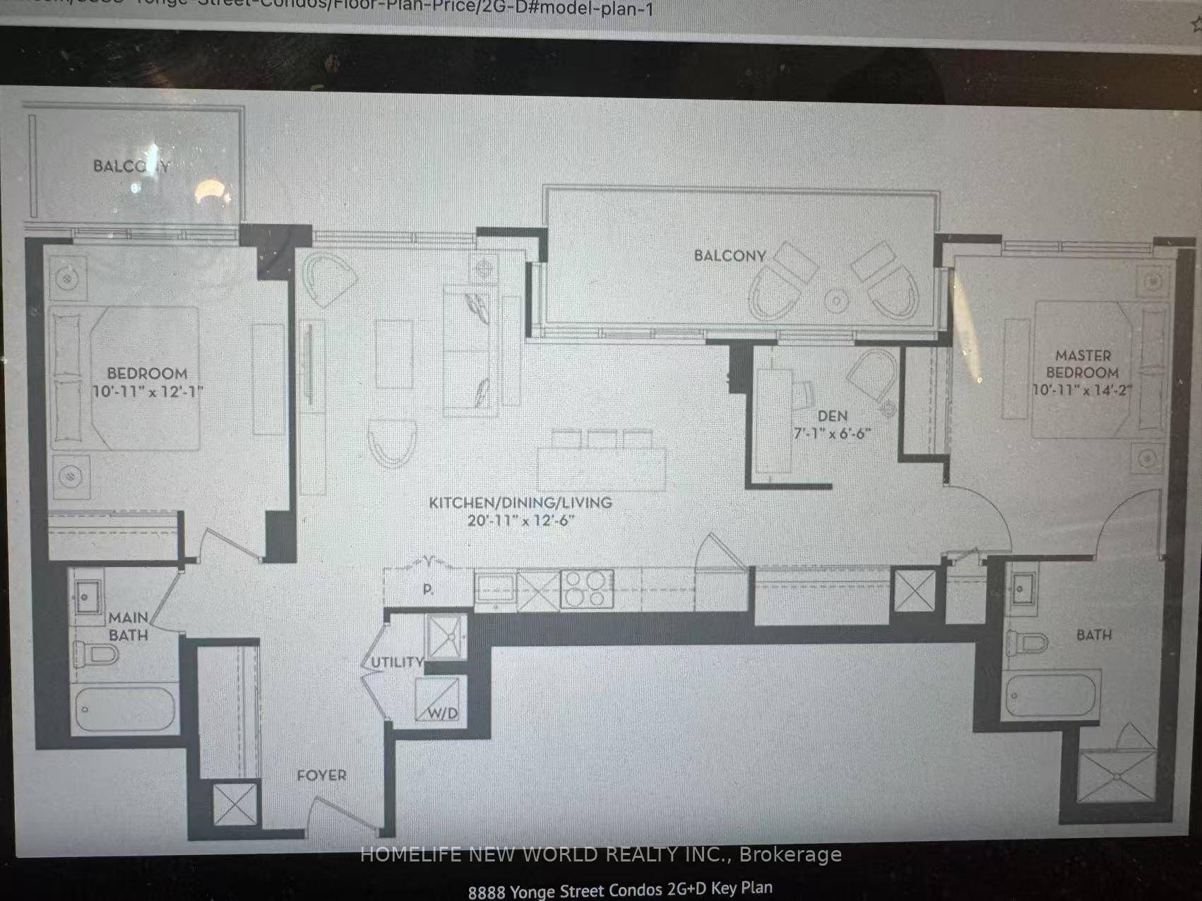 Over 1, 000 sq. ft, condo offers 2 bedrooms 1 den, 2 bathrooms and a large balcony Featuring high ceilings, laminate flooring, and large windows.