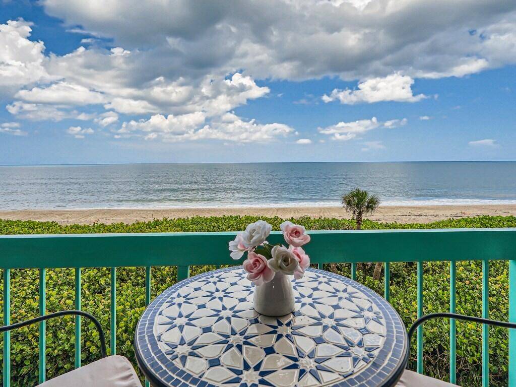 Located on the ocean's edge in the gated Oceana North community, this fully furnished, turnkey unit offers breathtaking sunrise sunset views thru electric window shades immediate beach access.