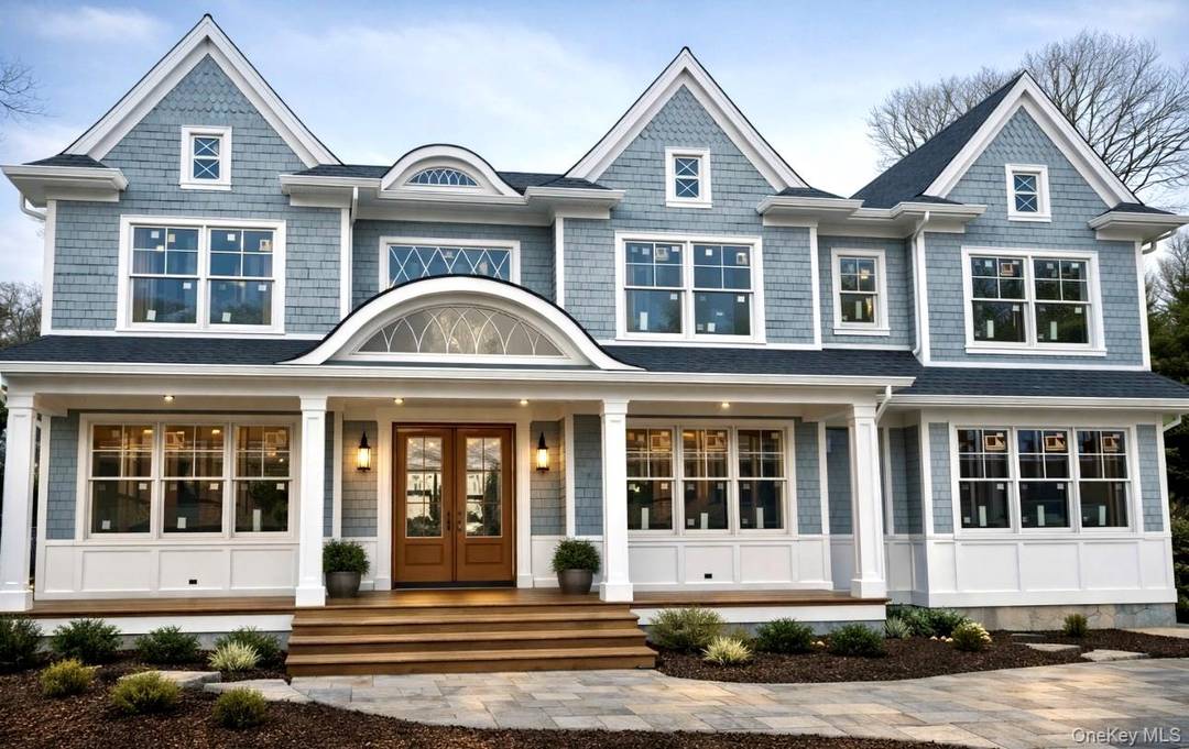 Impressive New Construction Hampton Style Revival Colonial featuring a graceful symmetry, welcoming covered porch and timeless architectural detailing near completion.