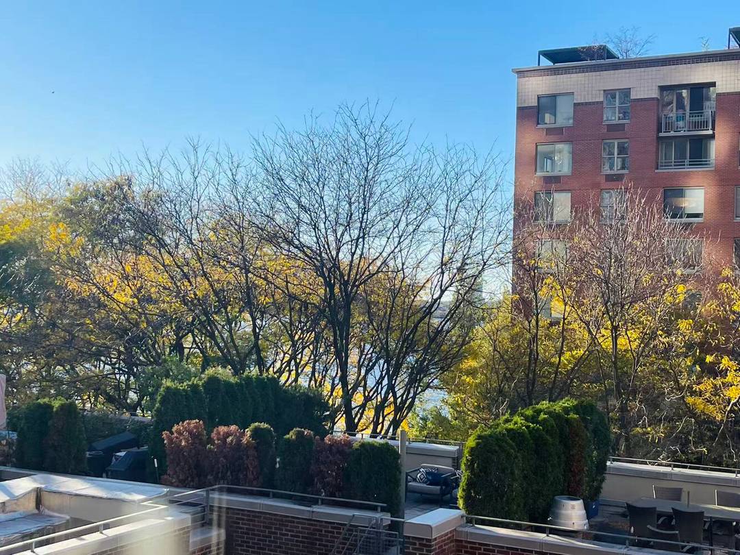 West facing one bedroom with a terrace, crown moldings, cherry floors and renovated California kitchen.