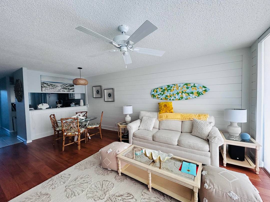 Updated and fully furnished 2BR 2BA condo just steps from the beach.