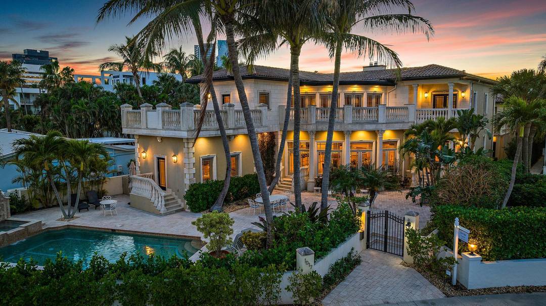 Waterfront Mediterranean home with fabulous water views of Palm Beach Island.