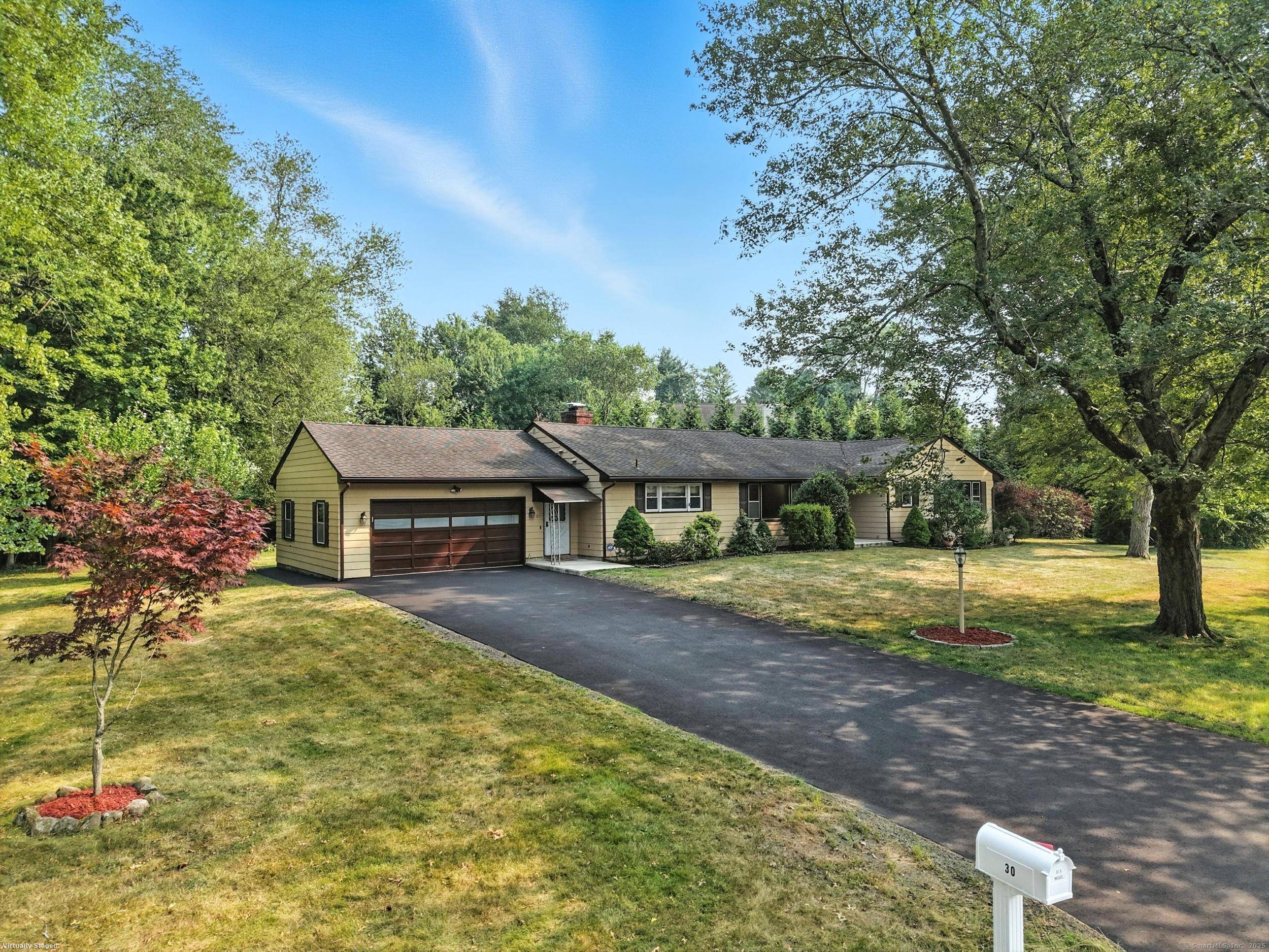 Tucked away on a quiet, tree lined road and surrounded by mature evergreens, this beautifully maintained Ranch offers over an acre of privacy and more than 1, 700 square feet ...