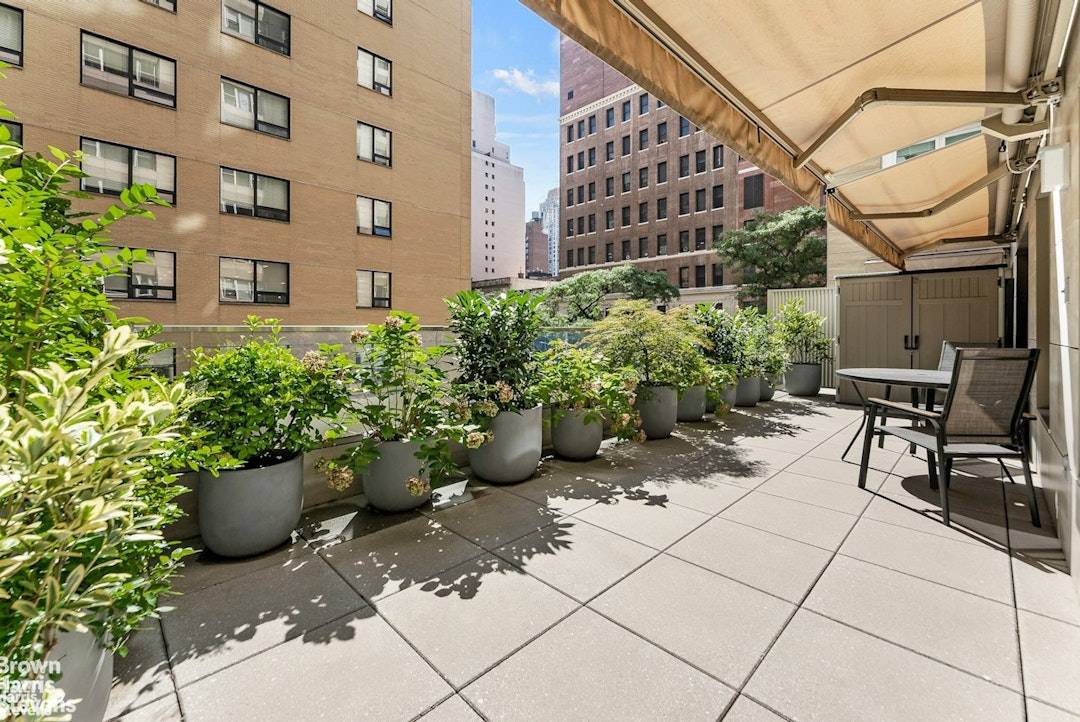 Extra large one bedroom in move in condition Newly renovated primary bathroom and powder room Updated windowed kitchen 300 square foot planted terrace with water, electric and new electric awnings ...