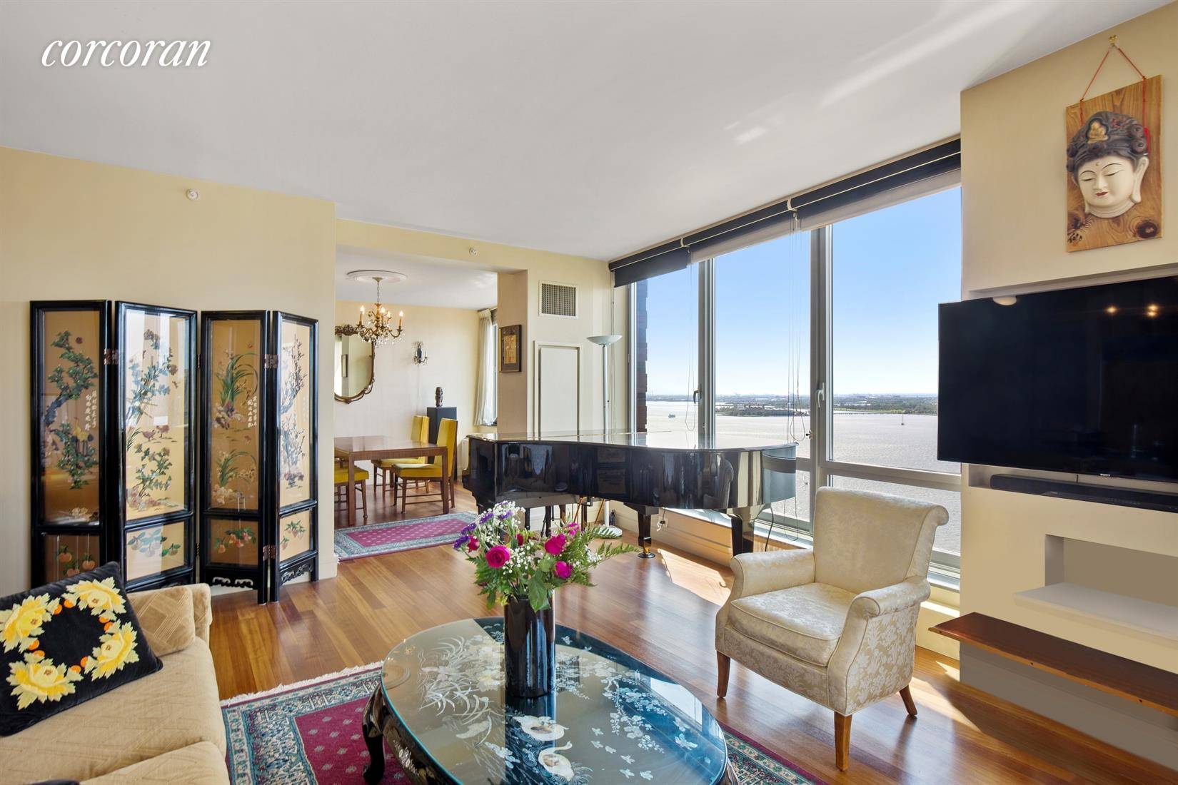 River Views Galore ! High floor, corner 3 bed 3 bath home, currently configured as a 2 bedroom with formal dining room, has 9 foot ceilings, wraparound floor to ceiling ...