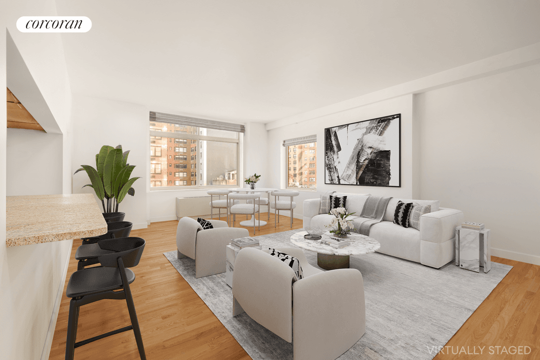 Located at 143 East 34th Street, an intimate condominium building, this sprawling 950 square foot 1 bedroom 1.
