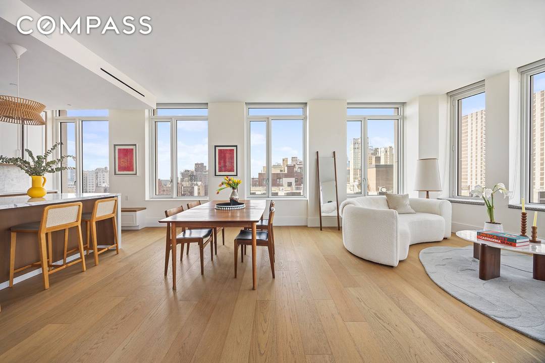 Residence 12A at One Clinton is a 1, 993 square foot, three bedroom home with sweeping exposures to the north, east, and west, offering commanding views of the Manhattan skyline, ...