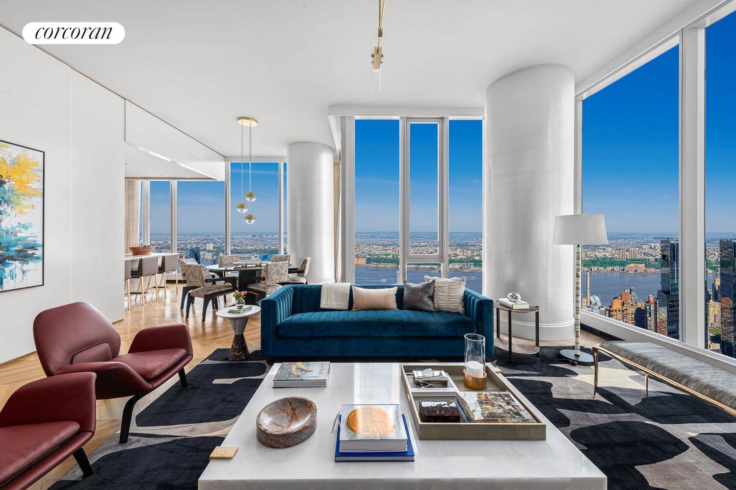 This north, west, and south facing, three bedroom, three and one half bathroom residence boasts Central Park views from the Living Dining Room.