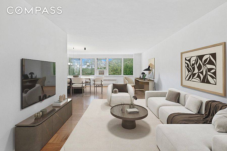 Perched high on a hill with ten eastern facing windows, this lovely two bedroom, one and a half bath home, is flooded with light and verdant views.