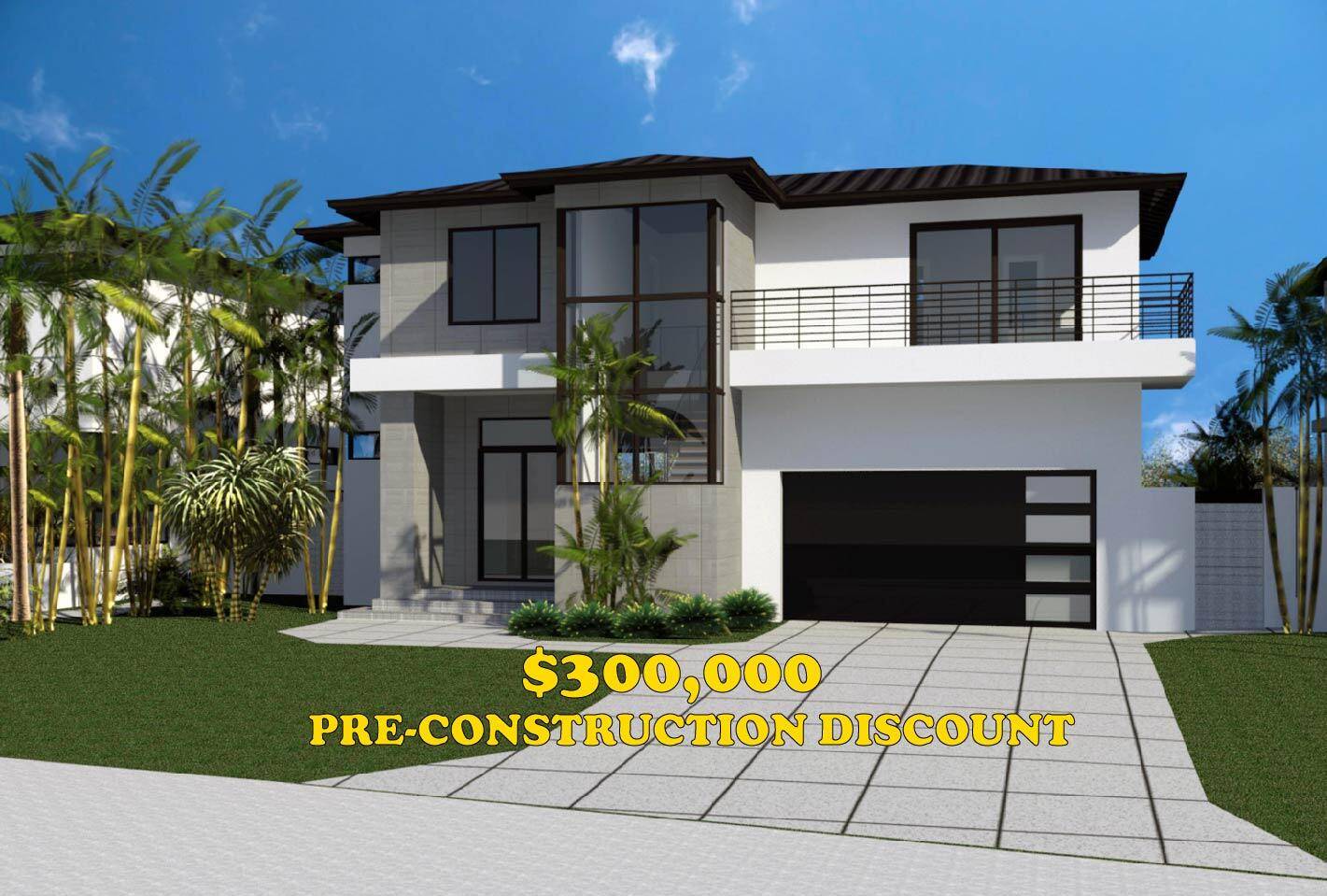 300, 000 PRE CONSTRUCTION DISCOUNT First floor includes large primary bedroom w laundry closet, large bath, kitchen w large island deluxe appliances, living room, dining room powder cabana bath, 2 ...