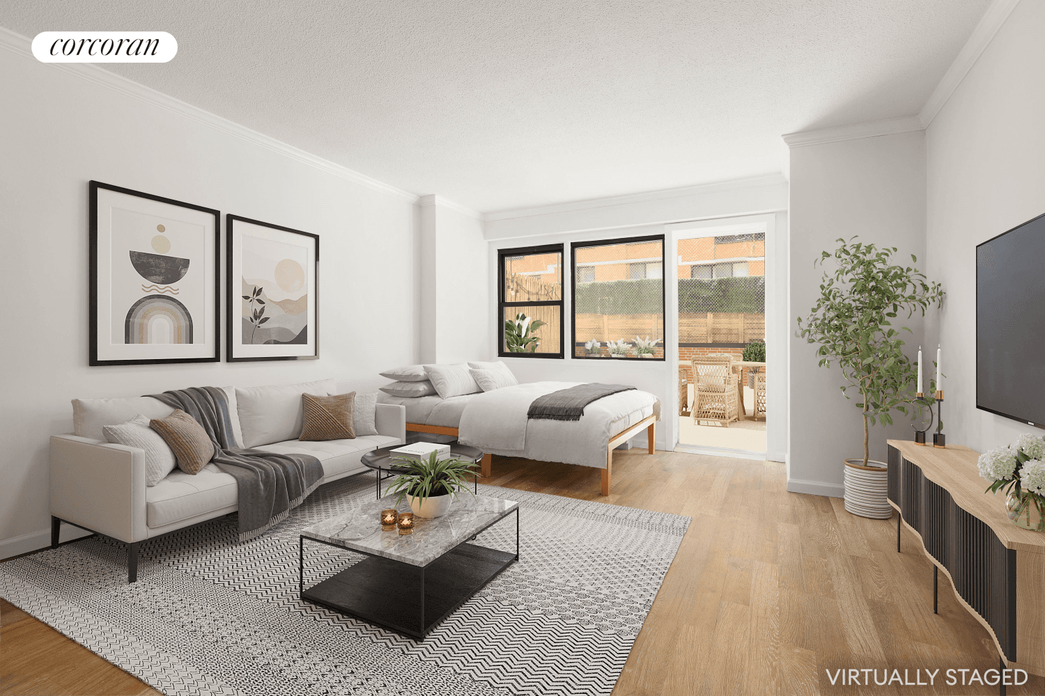This fantastic ground floor apartment comes with its own private outdoor space.