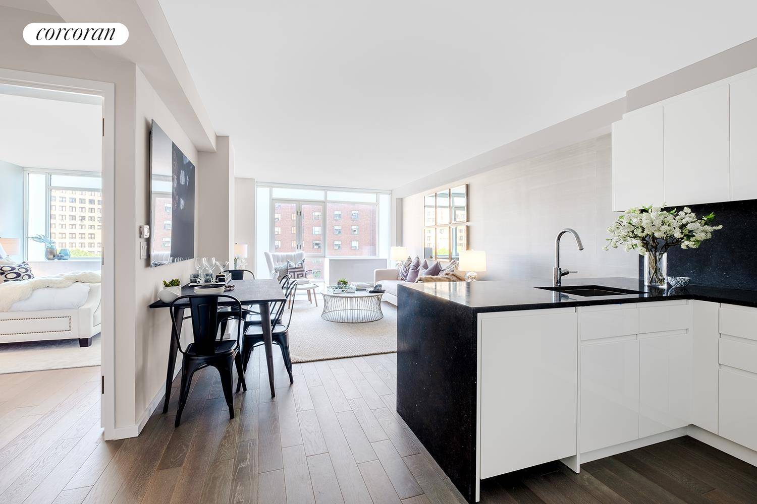 Residence 8F is a graciously proportioned east facing apartment with views to the East River through oversized windows and a sunlit living room.