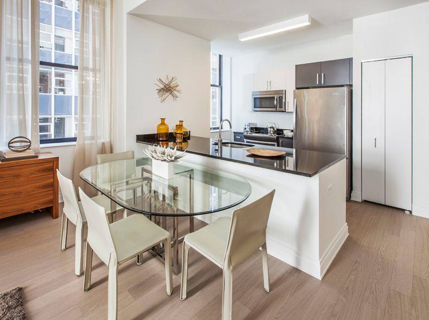 Amazing cornered three bedroom two bath apartment features spacious well lit cornered living dining area with double exposure, second bedroom also has a designated dressing area, windowed gourmet kitchen with ...