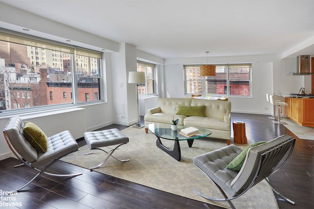 Apt. 6E at 150 East 61st Street is an expansive and beautifully renovated two bedroom, two bathroom corner residence with an enormous open living and dining area in the heart ...