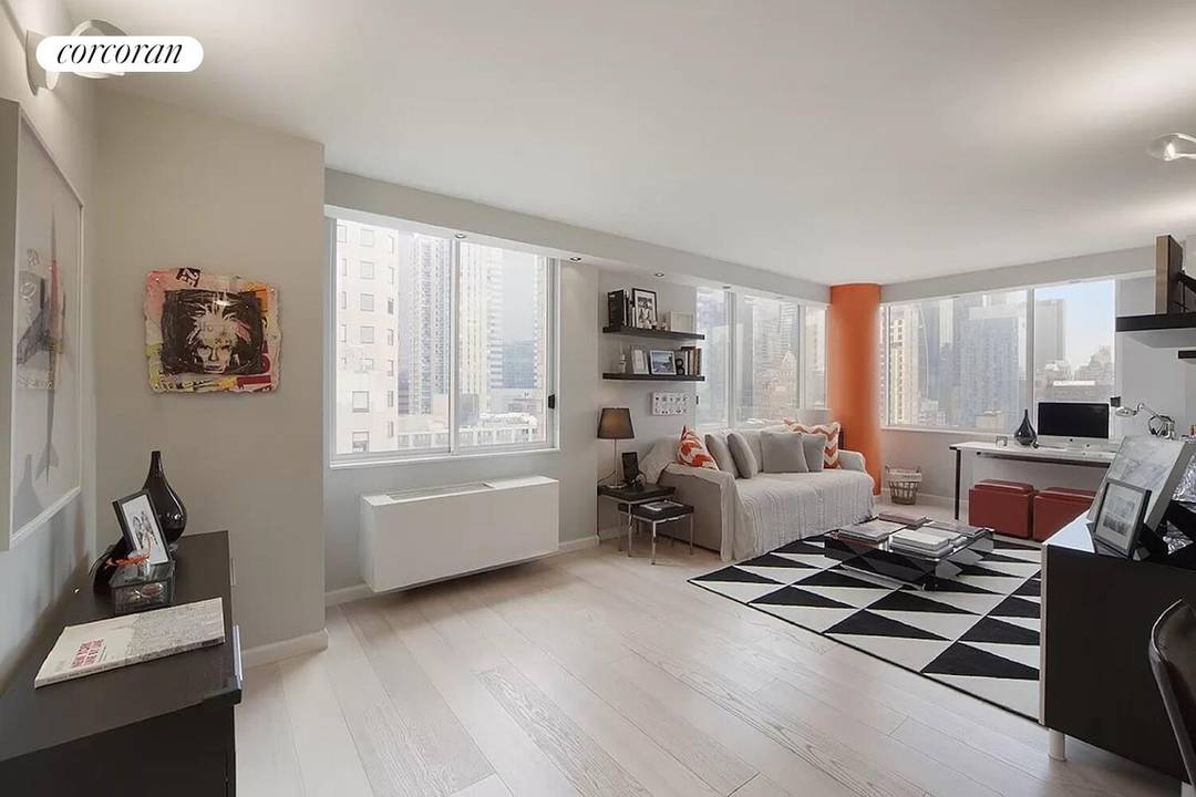 Welcome to your exquisite new home at 350 West 50th Street, Residence 20B, where luxury meets convenience in the heart of the Midtown West.