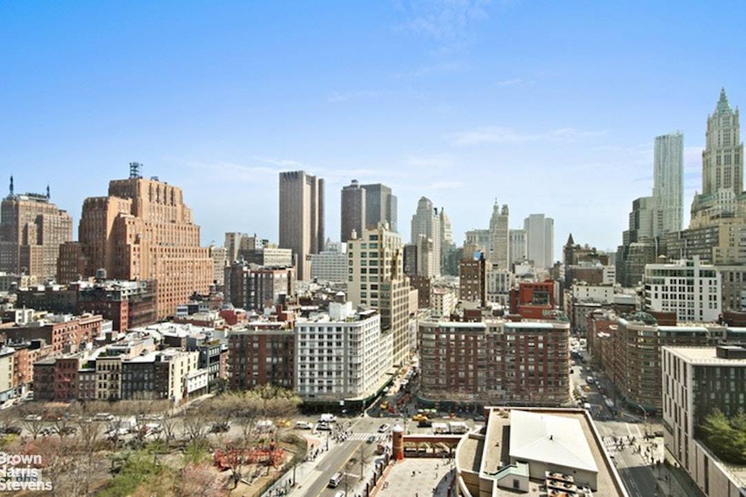 Perchaed up on the 19th floor, this corner two bedroom and two bath and a half enjoys a spacious layout with unobstructed stunning eastern TriBeCa skyline views from every room.