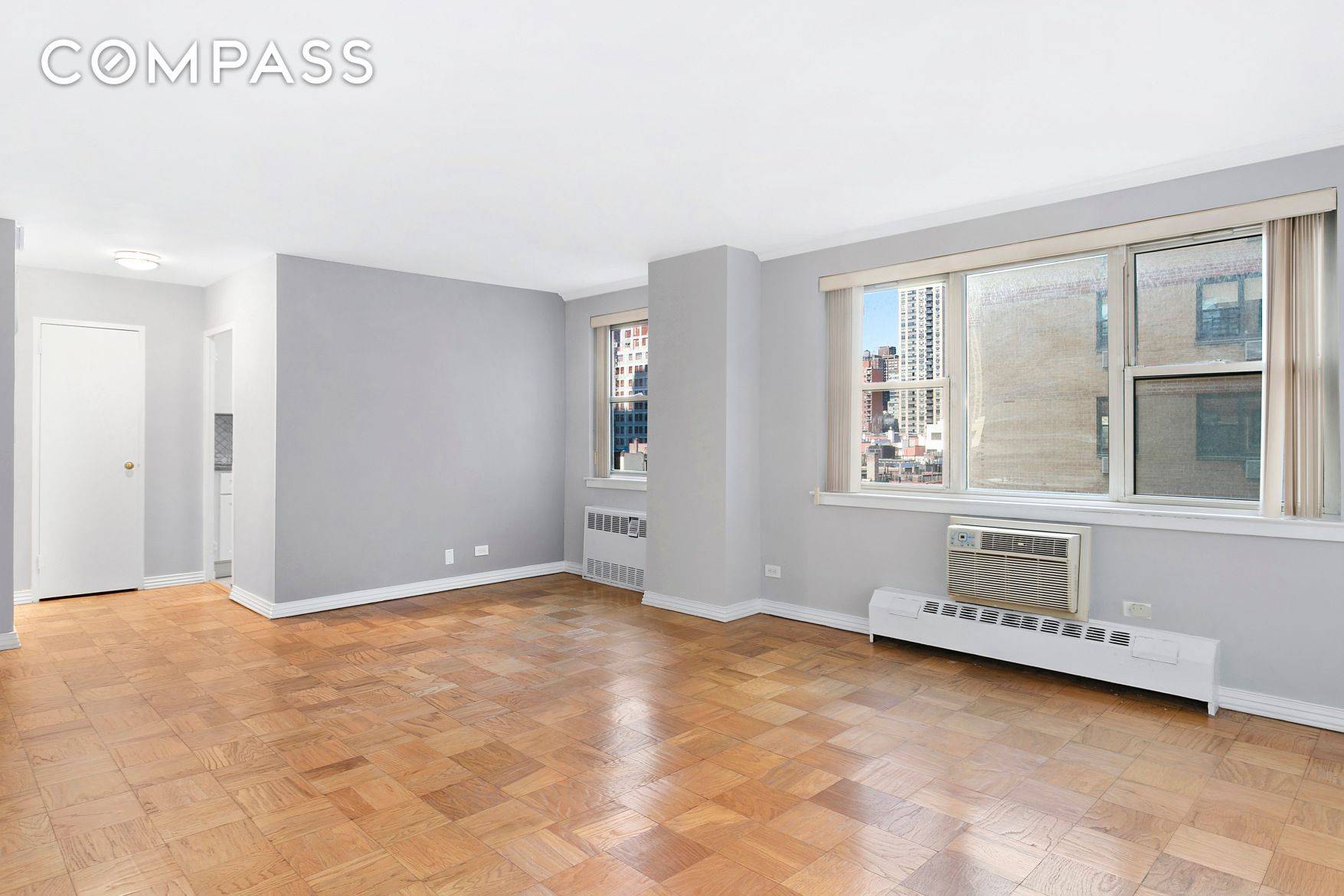 Spacious, bright, and quiet studio with a well laid out floor plan that provides complete separation between the living space and both kitchen and bath.