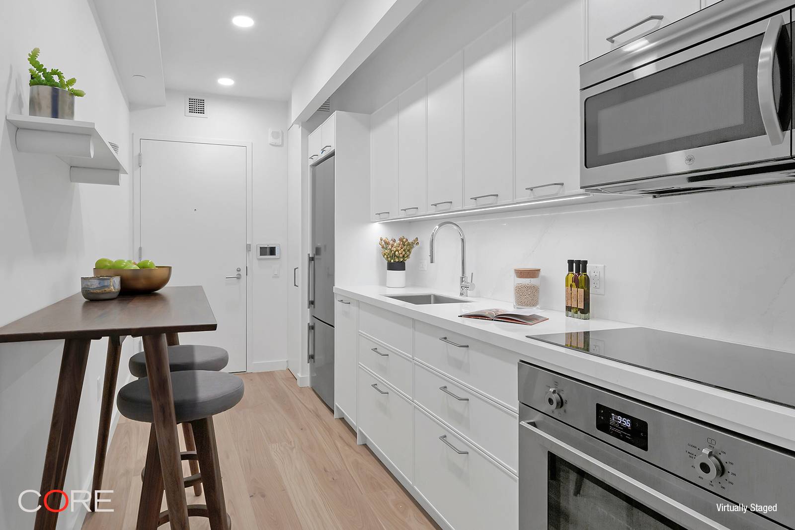 Residence 16B is a bright and airy one bedroom home that features seven inch wide European oak plank flooring throughout, and oversized windows providing natural sunlight and views of Hudson ...