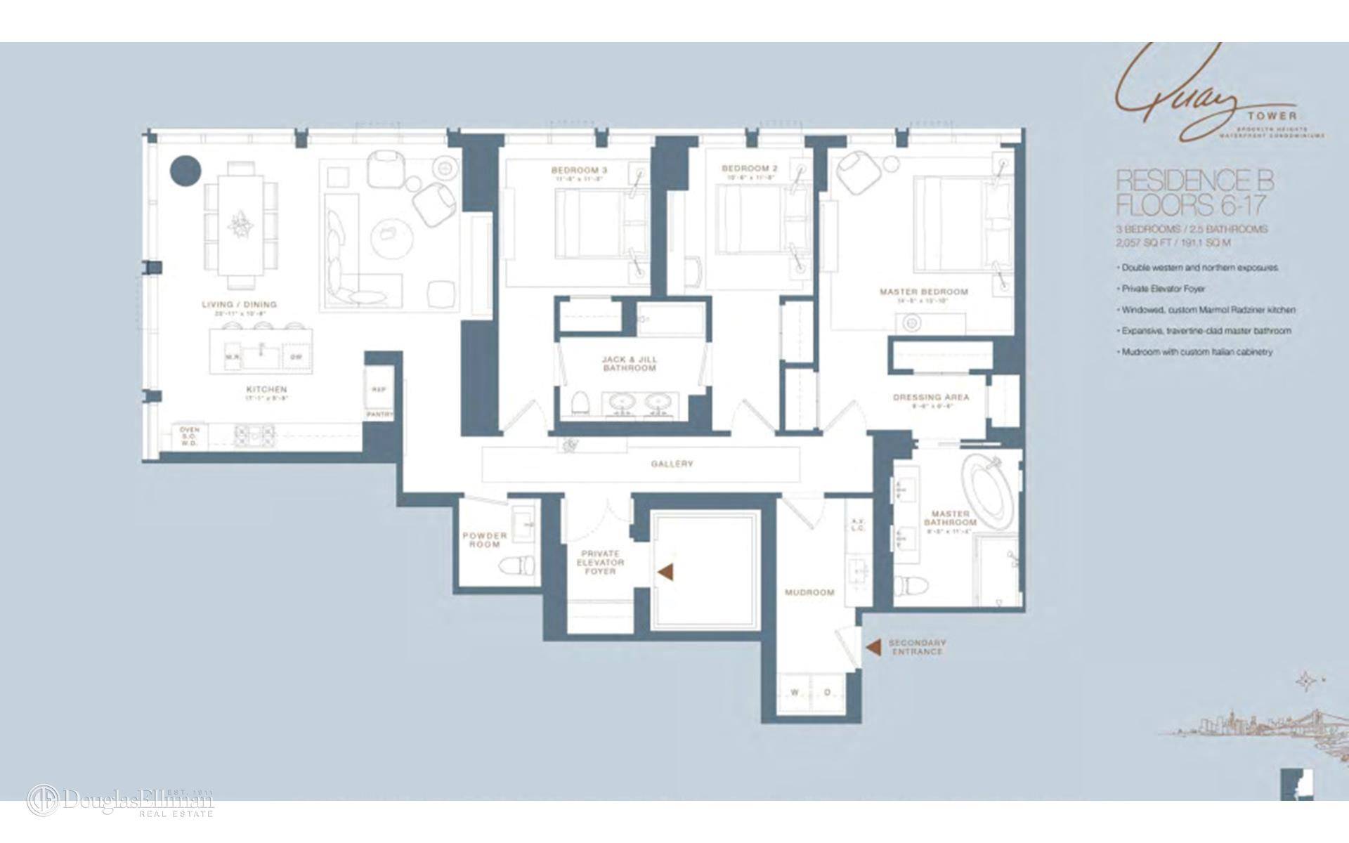 Residence 11B is an expansive, one of a kind three bedroom at the highly coveted Quay Tower.