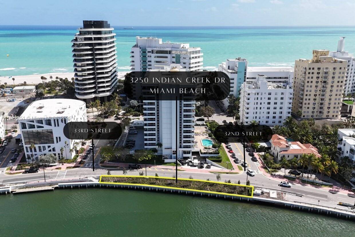 Rare 200 linear feet of waterfront land available for sale along the Indian Creek Waterway in Miami Beach.